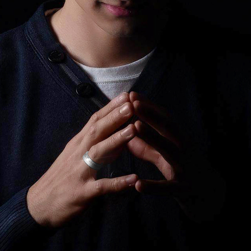 Men's Titanium Steel Ring Embossed Alphabet Number Text Band European And American Fashion Simple Electroplated Ring For Him Gift