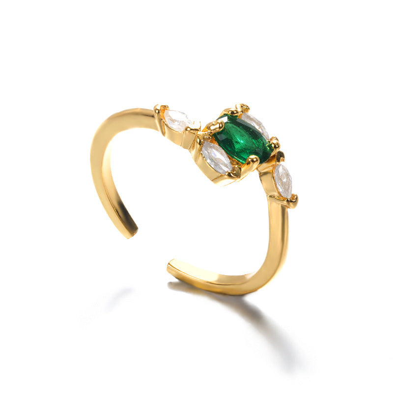 Gold Plated Green Zircon Heart Ring For Women Adjustable Copper Jewelry Elegant Dainty Gift For Everyday Style