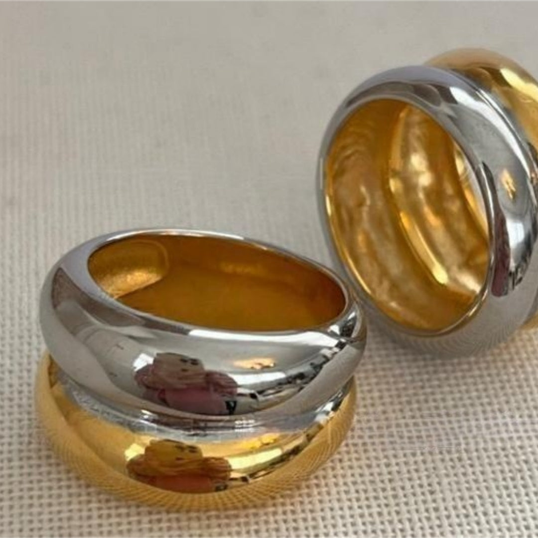 Women Titanium Steel Ring With Contrast Color Durable Wide Geometric Ring Fashion Jewelry Classic Modern Grace