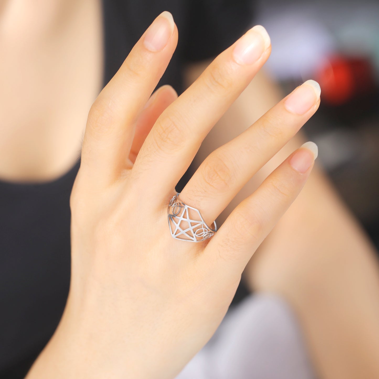 Adjustable Stainless Steel Ring For Women Hollow Five Pointed Star Electroplated Jewelry Fashion Ring Style Now