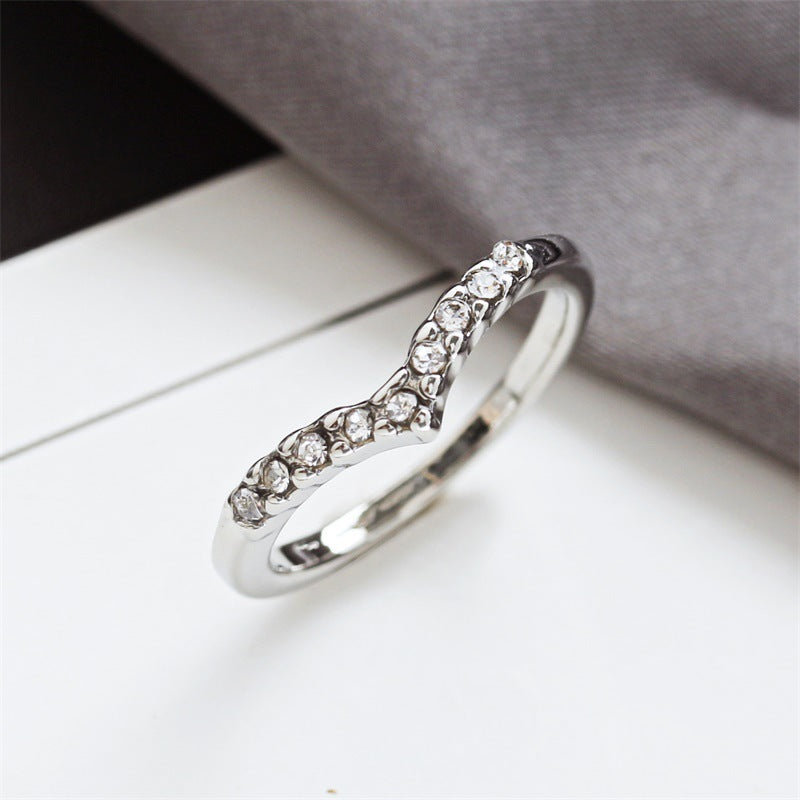 Womens Alloy Ring Diamond Design V Shaped Ring Letter Number Text Jewelry Gift Elegant Modern Accessory Beautiful