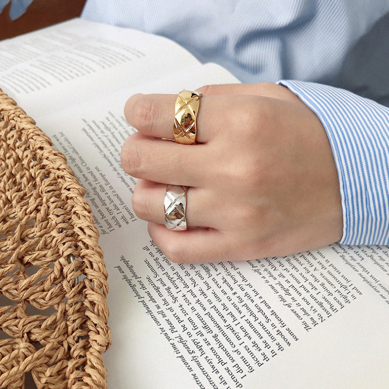 Geometric Wide Diamond Face Alloy Ring European American Design Wedding Ring Elegant Individually Packed Rings