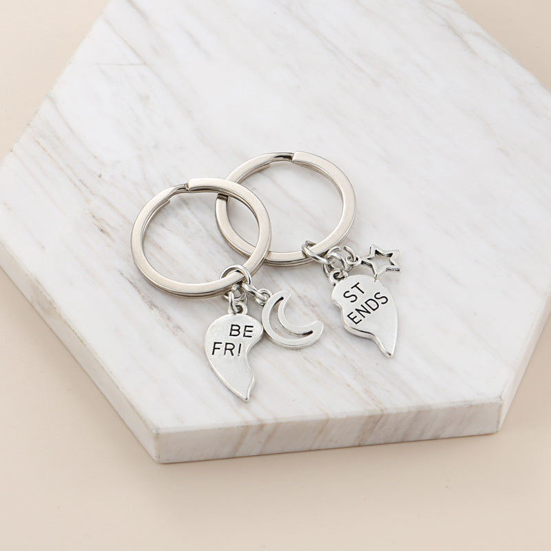Couple Keychain Puzzle Metal Keychains With Letters Hollow Design Geometric Matching Rings For Pairs Gift For Couples