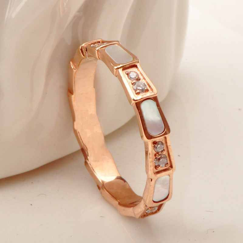 Snake Bone Ring with Fan Shape White Drip Oil Finish Titanium Stainless Steel Jewelry Geometric Elegant Finish