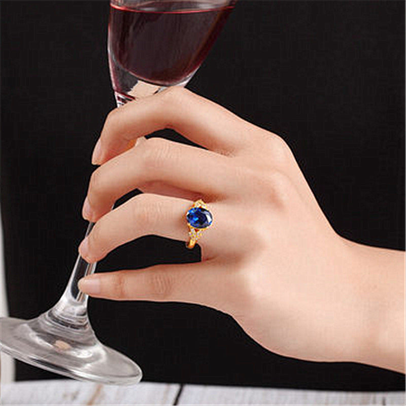 Unisex Gold Plated Sapphire Ring Opening Ring Adjustable Wedding Band Tanzanite Diamond Geometric Jewelry Gift