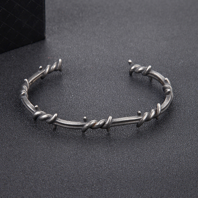 Mens Titanium Steel Bracelet Twist Knot Design Electroplated Retro Thorn Bangle Jewelry Gift Style Pro For Men