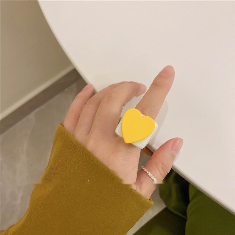 Womens Heart Resin Ring Cute Candy Color Ring Korean Fashion Plastic Love Ring For Women Cute Resin Heart Ring