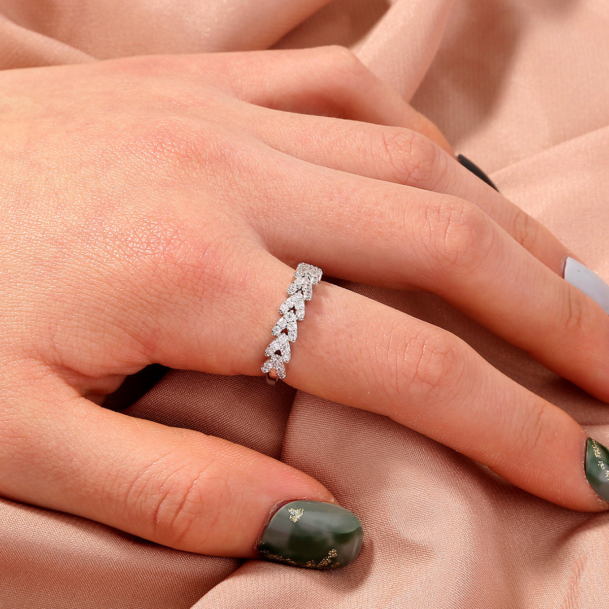 Unisex Copper Ring Adjustable Open Ring With White Zircon Geometric Design Fashion Women And Men One Size Fits