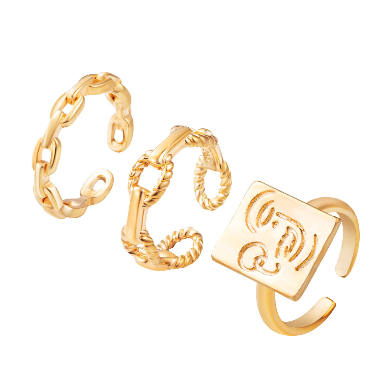 Gold Plated Womens Ring Retro Smiley Face Twist Braided Geometric Metal Ring Three Dimensional For Daily Style