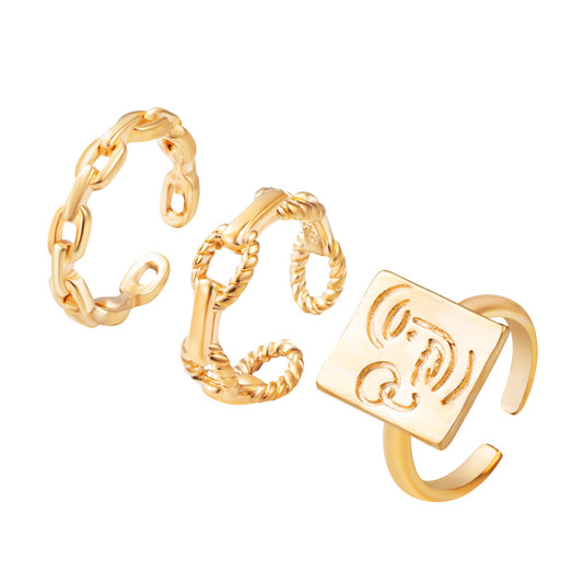 Gold Plated Womens Ring Retro Smiley Face Twist Braided Geometric Metal Ring Three Dimensional For Daily Style