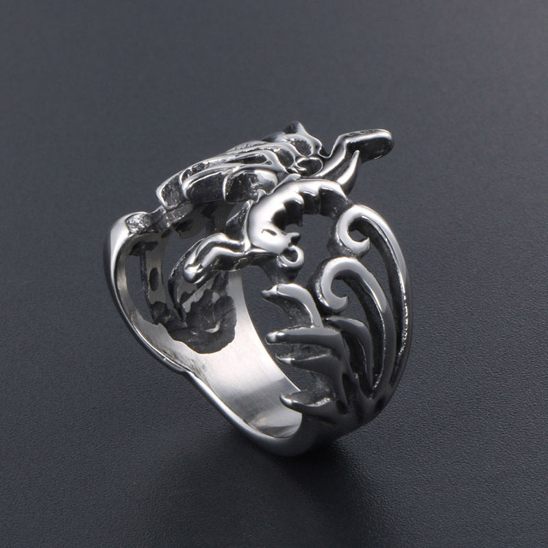 Retro Phoenix God Bird Titanium Steel Ring Unisex Crown Style Fashion Jewelry Gift Polished Titanium Ring Wear