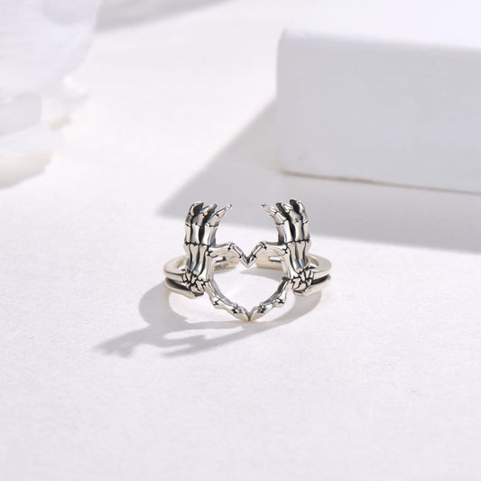 Adjustable Open Mouth Love Skull Heart Paw Index Finger Ring Metal Couple Ring Retro Design Electroplating Color Size