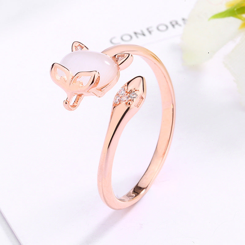 Sterling Silver Fox Ring For Women Animal Zodiac Jewelry Electroplated Ring Gift For Her Fashion Cute Ring Gift