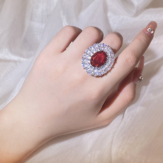 High-end Group Inlaid Zircon Simulation Red Tourmaline Ring
