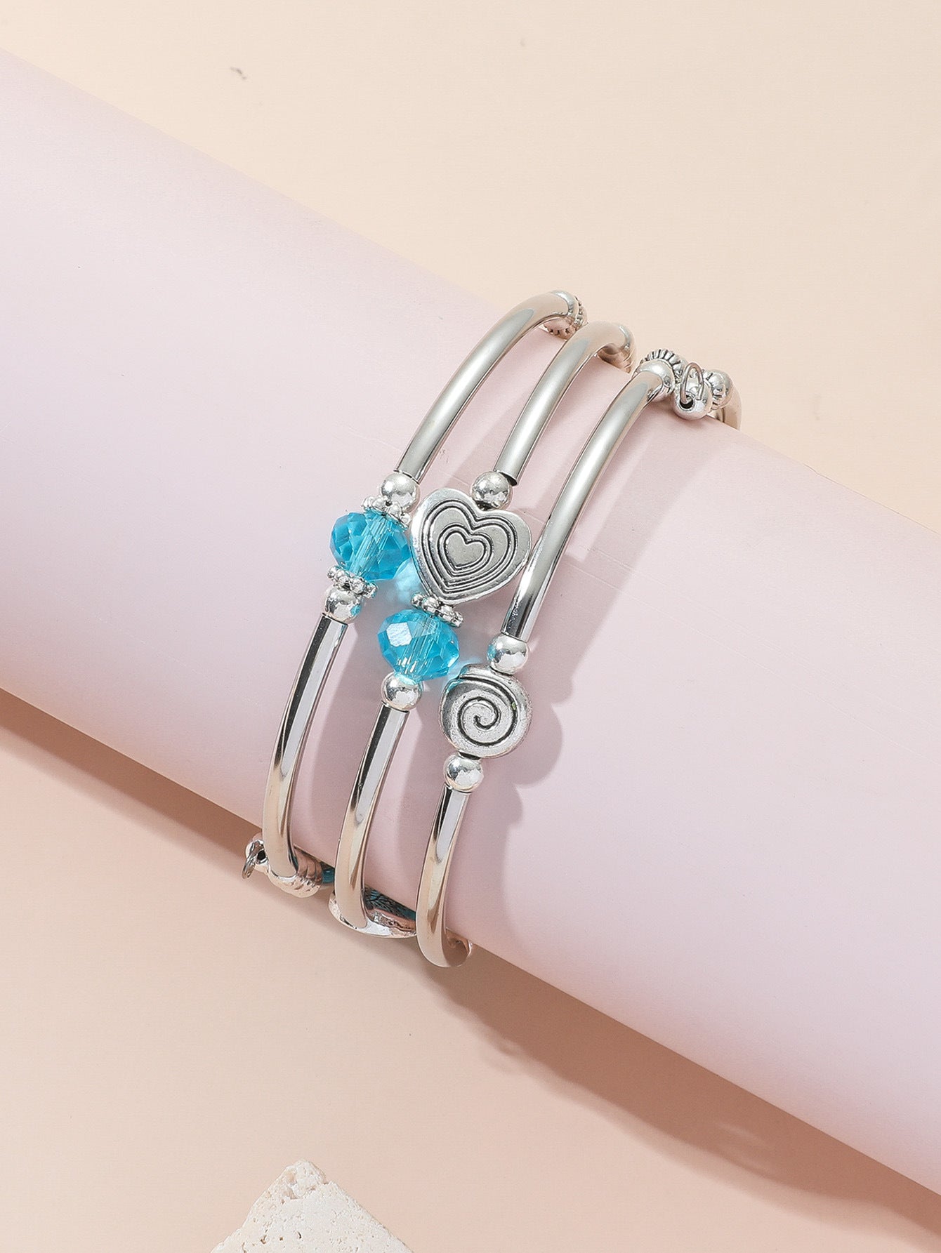 Womens Copper Tube Beads Bracelet With Crystal Leaves And Love Design Alloy Metal Bangle Jewelry Fashion Shine