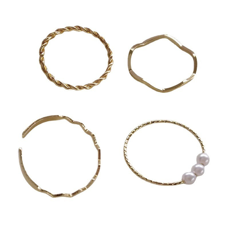 Elegant U Shaped Pearl Inlay Alloy Ring For Women Adjustable Opening Korean Style Birthday Gifts Everyday Wear