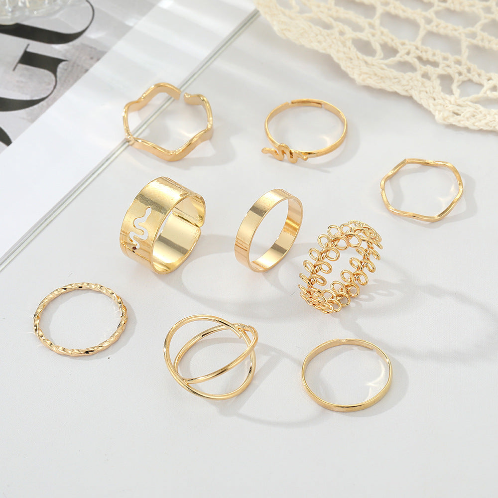 Womens Geometric Snake Ring Set Openwork Alloy Rings Vintage Knuckle Stackable Rings Fashion Jewelry For Women