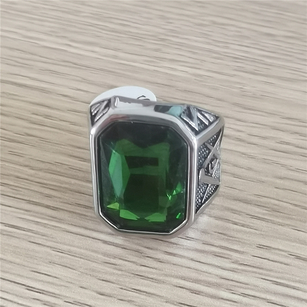 Vintage Masonic Gem Mens Titanium Steel Ring With Mixed Color Stones Sizes 8 9 10 11 12 13 Ideal Gift For Mens