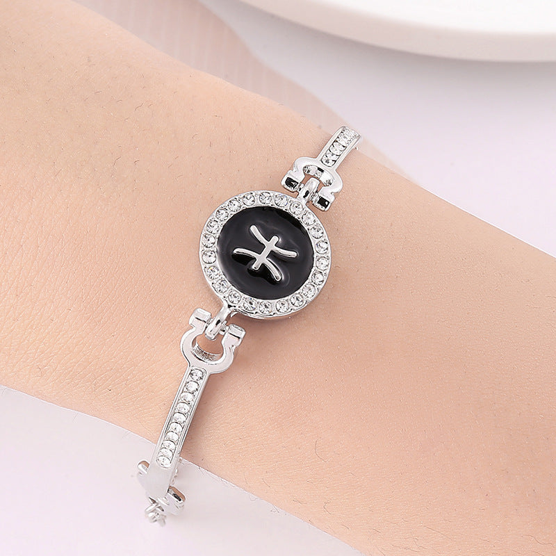Constellation Rhinestone Inlay Bracelet Unisex Bangle Jewelry With 12 Constellation Elements For Women And Men