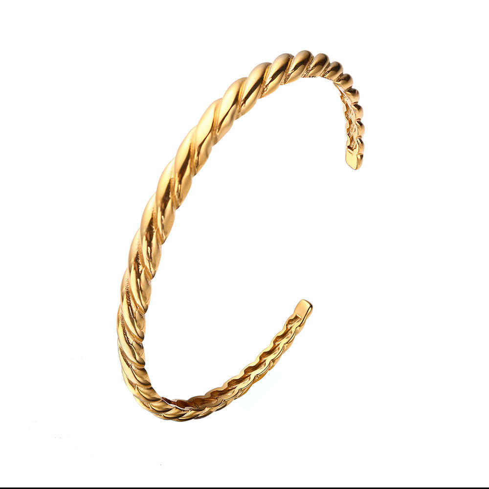 Womens Stainless Steel Bracelet Trendy Irregular Wave Buckle Gold Tone Bangle Jewelry Gift Idea Elegant Everyday Wear