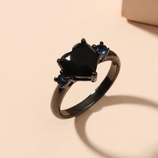 Womens Heart Shaped Ring Alloy Material Gun Black Finish Trendy Elegant Jewelry Gift For Fashion Everyday Wear