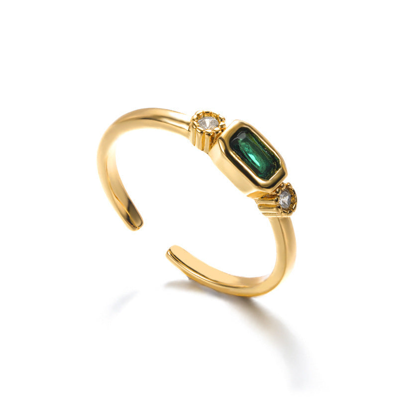Gold Plated Green Zircon Heart Ring For Women Adjustable Copper Jewelry Elegant Dainty Gift For Everyday Style