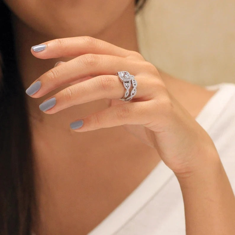 Womens Vintage Rings Geometric Design Electroplated White Alloy Ring Sizes 6 7 8 9 10 Elegant Everyday Jewelry