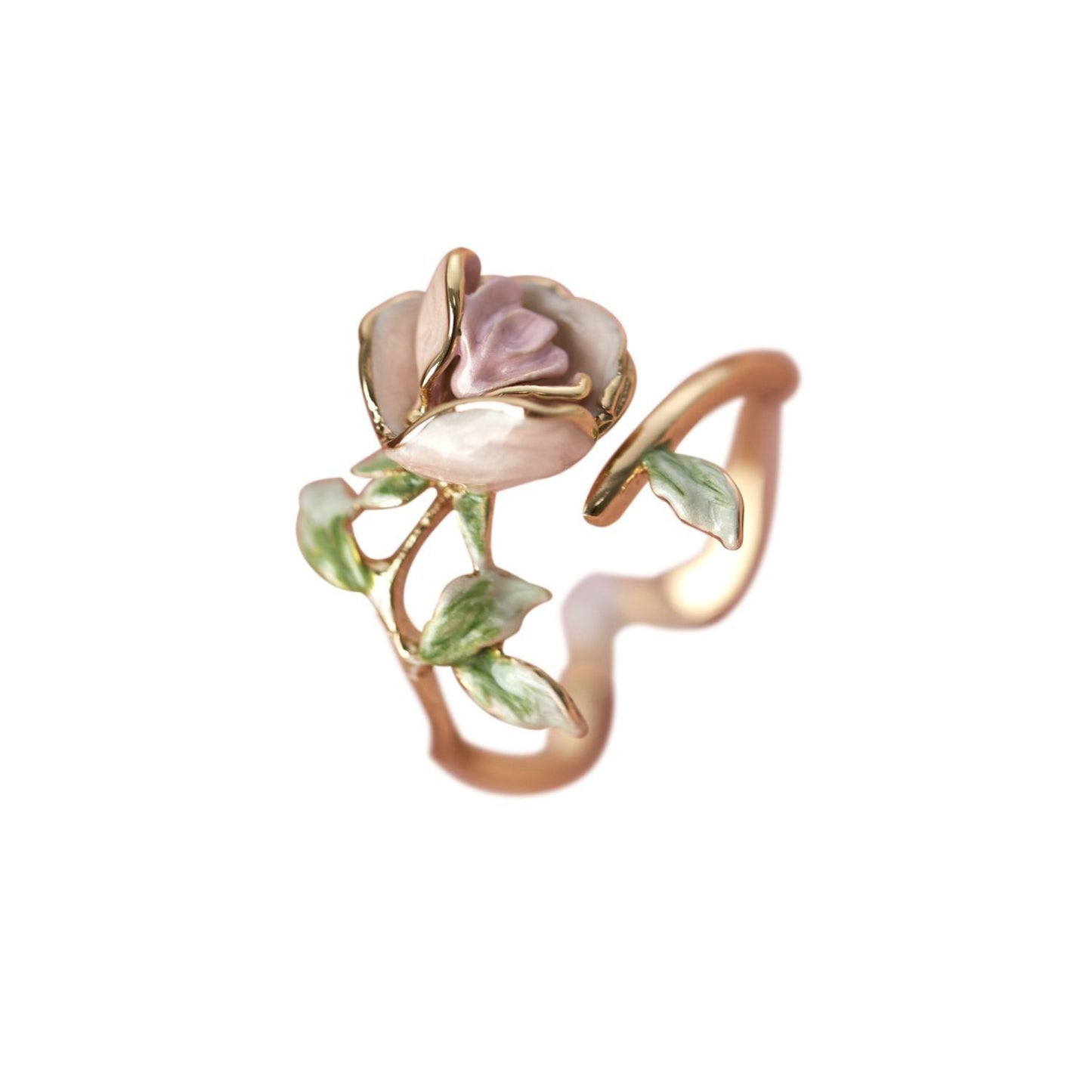 Copper Ring Adjustable Pink Rose Camellia Enamel Drip Glazed Retro Style Jewelry Gift For Her Durable Timeless