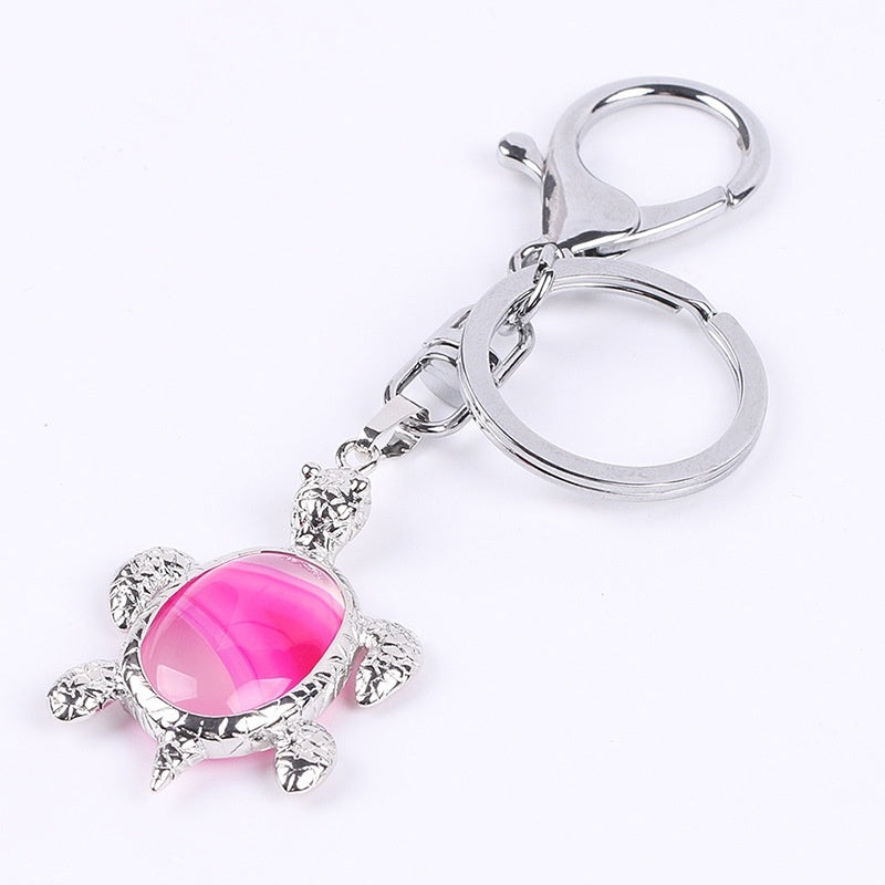 Natural Stone Keychain Bird Turtle Shape Accessory For Keys Bags White Crystal Turquoise Opal Pink Bead Accent