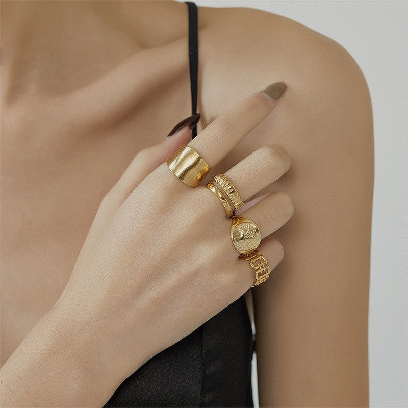 Womens Double Layer Hollow Ring Stainless Steel Electroplated Elegant Fashion Jewelry For Women Girls Everyday