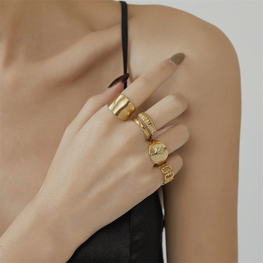 Womens Double Layer Hollow Ring Stainless Steel Electroplated Elegant Fashion Jewelry For Women Girls Everyday