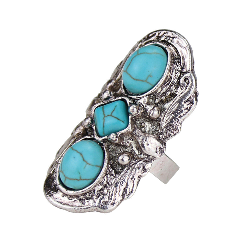 Womens Adjustable Alloy Ring Antique Silver Turquoise Ethnic Vintage Statement Ring For Girls And Women Classic Look