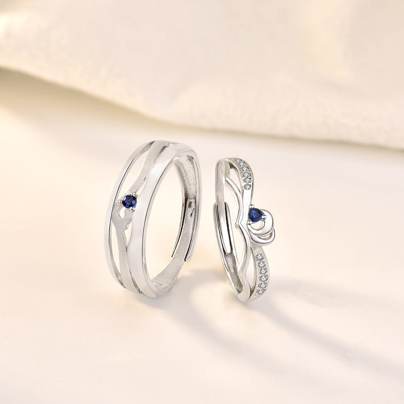 Sterling Silver Couple Ring Simple Band Korean Micro Inlay Geometric Jewelry Promise Festive Gift For My Style