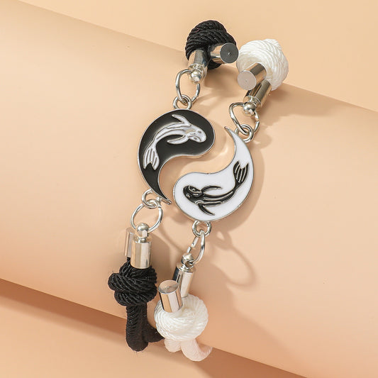 Magnetic Snap Bracelets Pair For Couples Alloy Electroplated Koi Daisy Designs Matching Set Elegant Accessories