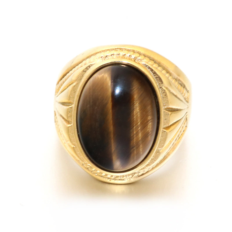 Titanium Steel Ring Retro Gold Tone Band Men Women Size 7