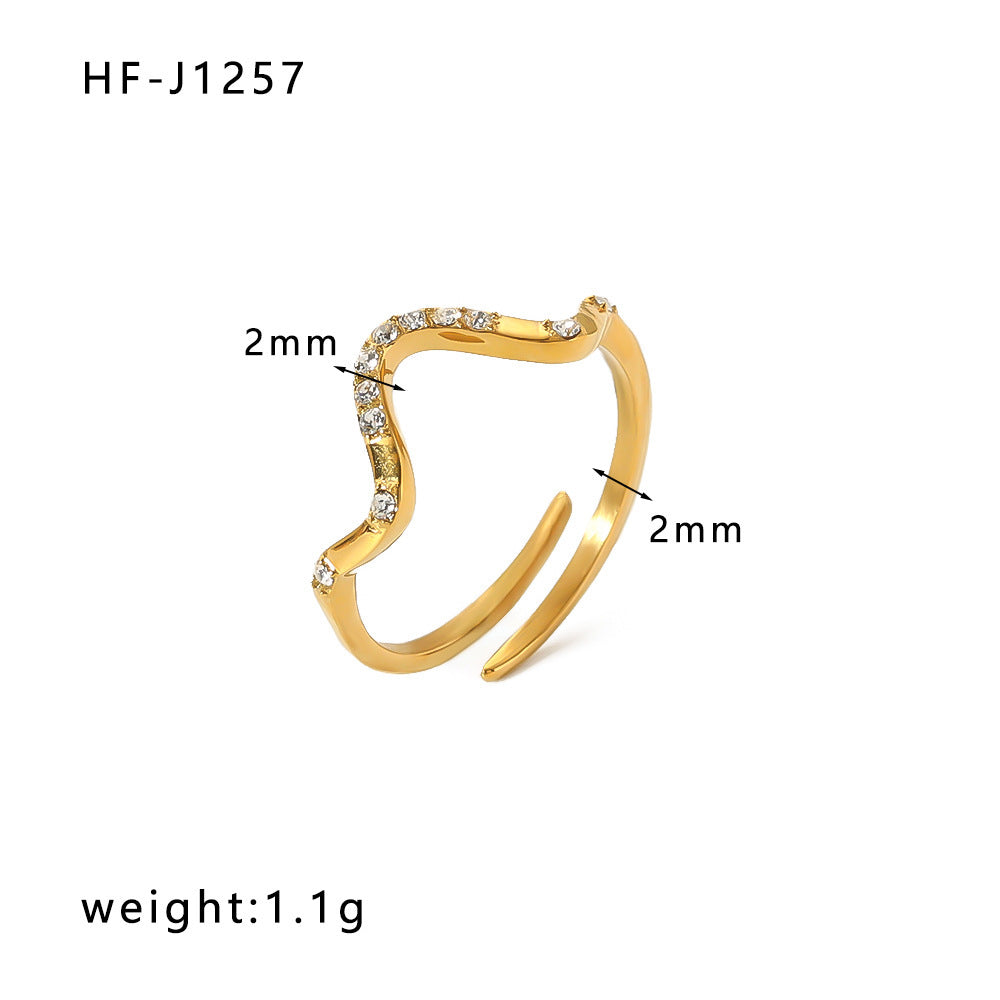 Inlaid Zircon 18K Gold-plated Stainless Steel Diamond Ring