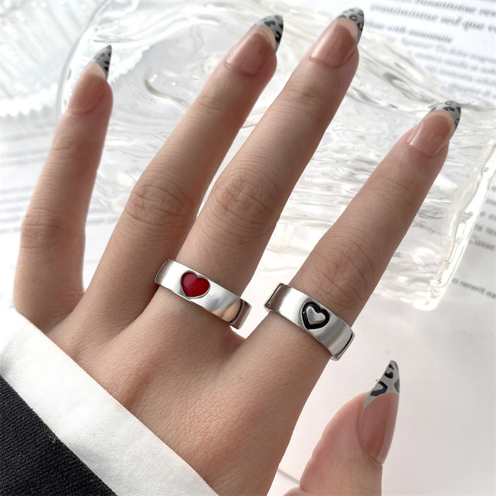 Couple Rings Set For Women And Men Simple Matching His And Hers Black Red Alloy Electroplated Design Rings For