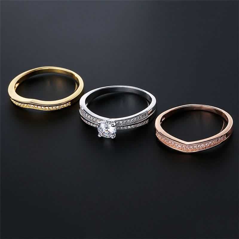Womens Alloy Ring With Artificial Gemstone Inlay Fashion Jewelry Ring Accessories Elegant Tri Color Rings Sets