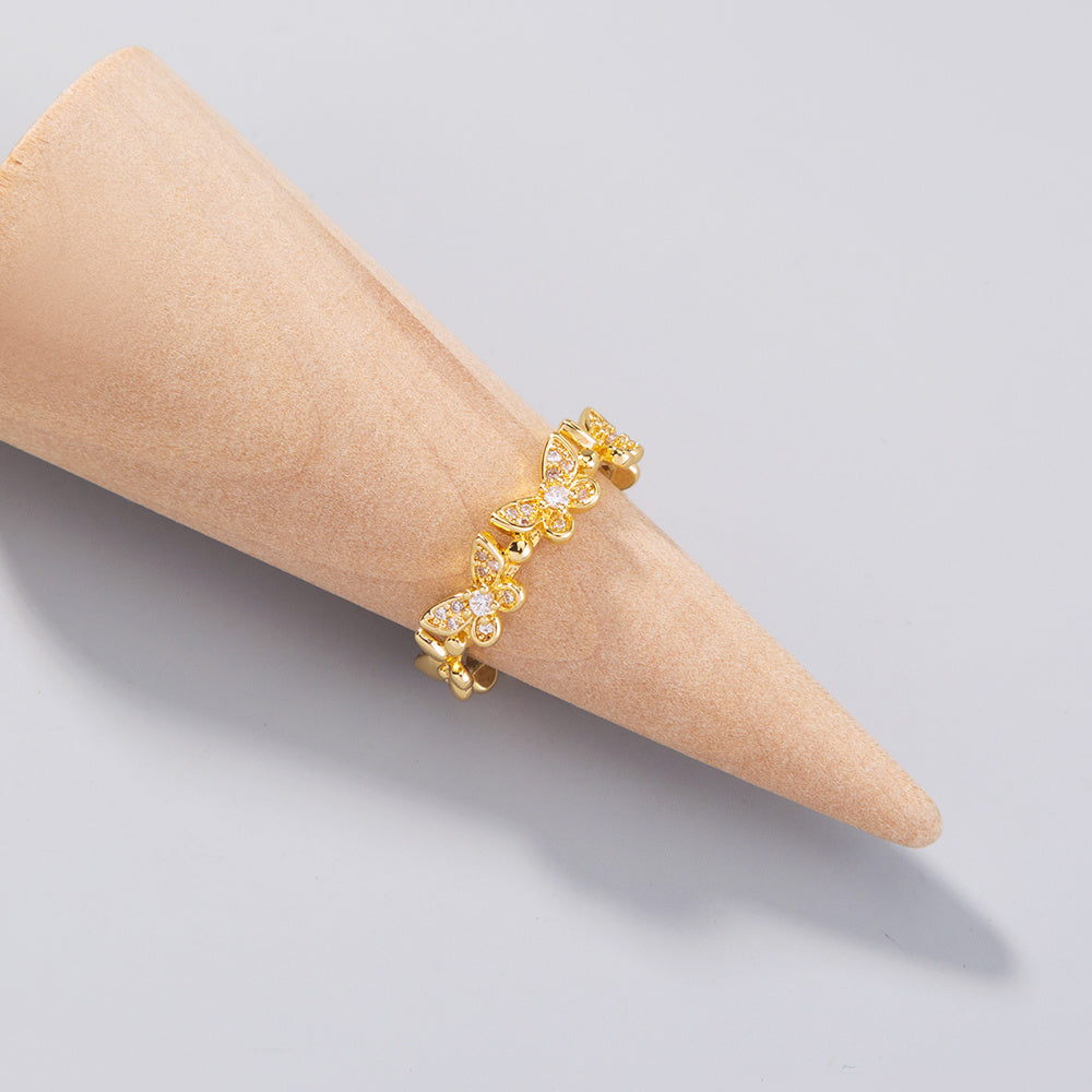 Adjustable Copper Butterfly Ring Gold Tone Trendy European American Style Band For Women And Girls Jewelry Pro