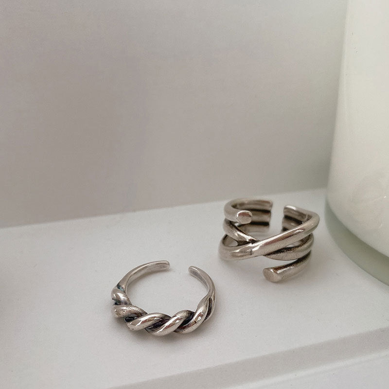 Geometric Thai Silver Plated Ring Korean Twist Metal Jewelry Gift for Her Elegant Daily Wear Accessory Everyday Style