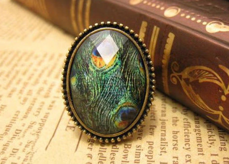 Women Alloy Ring Vintage Oval Cow Pattern Geometric European American Fashion Jewelry Unset Gemstone Ring Chic Lux