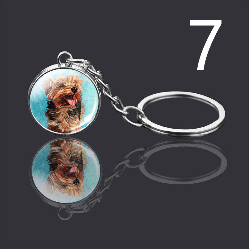 Dog Keychain Double Sided Glass Ball Pendant Exquisite Metal Design Key Chain For Pet Lovers Gift For Everyday
