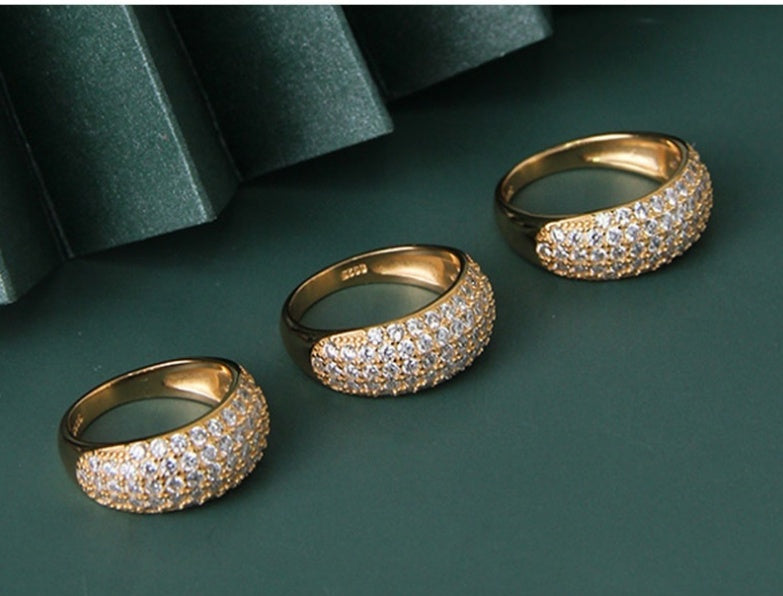 Golden Drop Shape Copper Ring With Artificial Gems And Semi Precious Stones Gold Inlay Fashion Ring With Shiny Finish