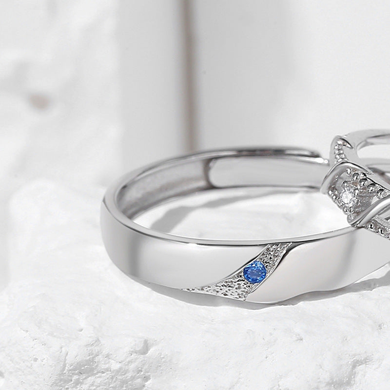 Desert Rose Sterling Silver Couple Rings Matching Design Adjustable Opening Band Anniversary Gifts For Couples