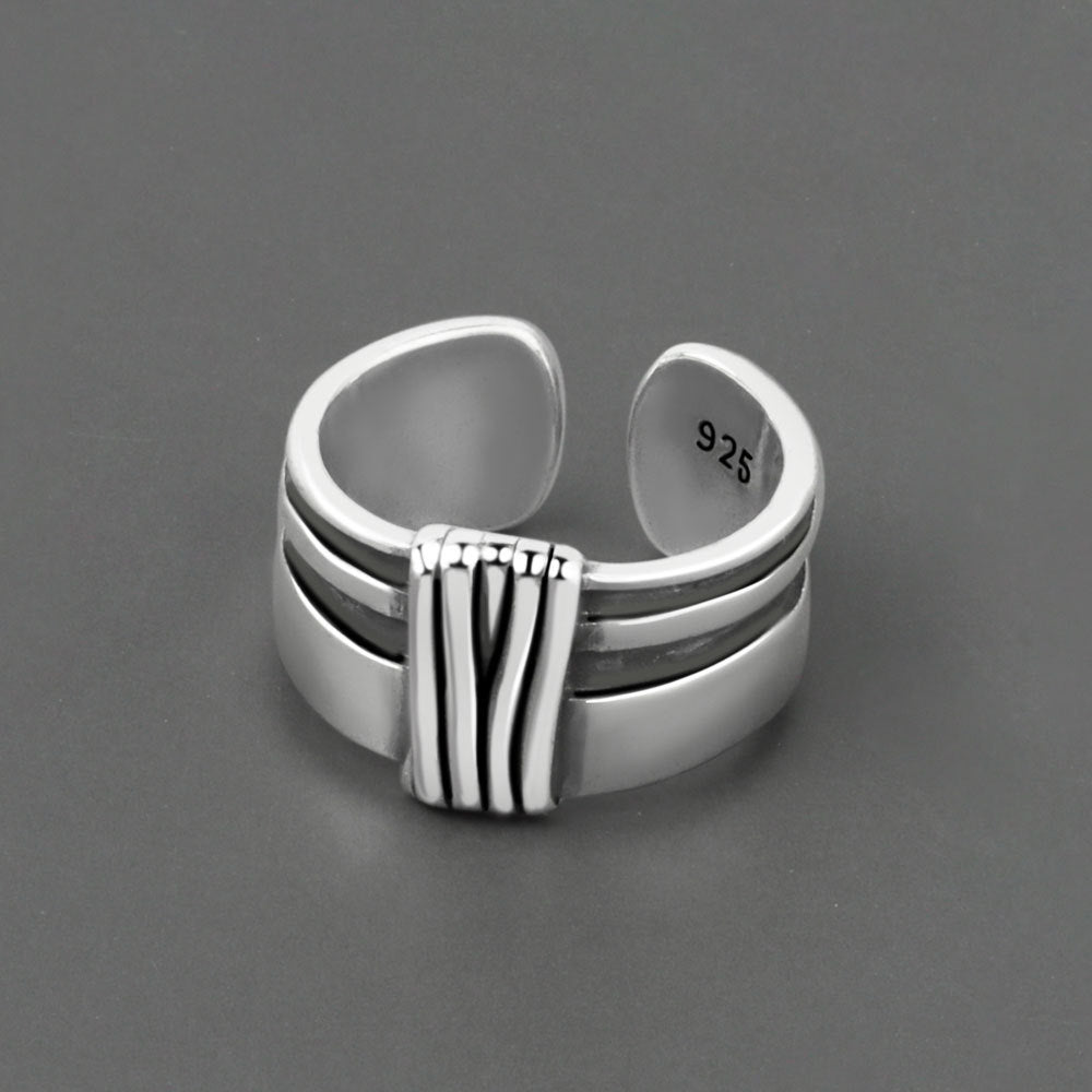 Womens Vintage Ring Adjustable Copper Ring Thai Silver Plated Geometric Ring Trendy Fashion Jewelry Ring Women