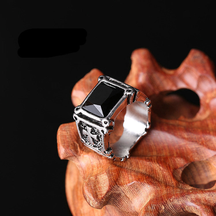 Mens Vintage Alloy Ring Gothic Cross Design With Red Rubies Electroplated Finish Perfect Gift For Men Fashion Ring And