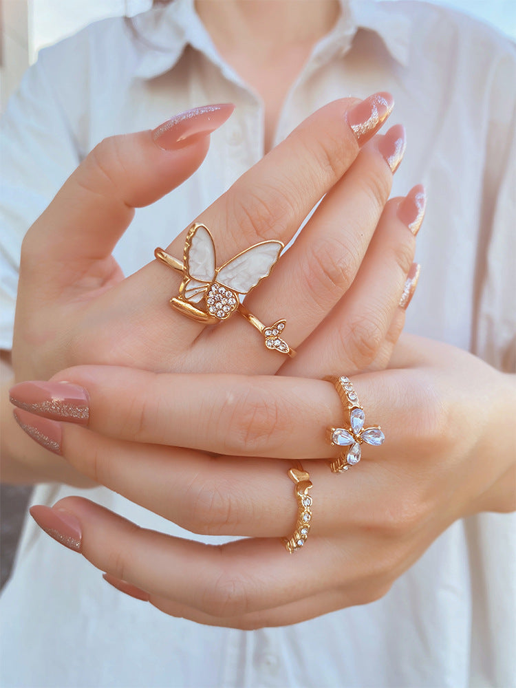 Butterfly Ring Set Four Piece Electroplated Alloy Jewelry