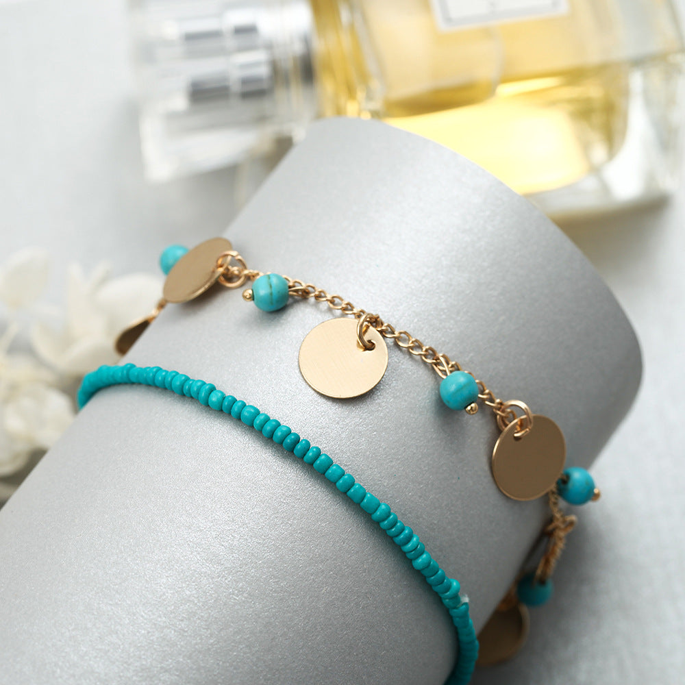 Bohemian Beaded Copper Alloy Electroplated Geometric Design Bracelet Set Unisex European Fashion Hand Beaded Style