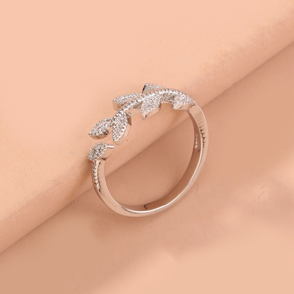 Adjustable Brass Ring With Tree Branch Design And Zircon Accents Copper Setting For Women Elegant Sparkle Style