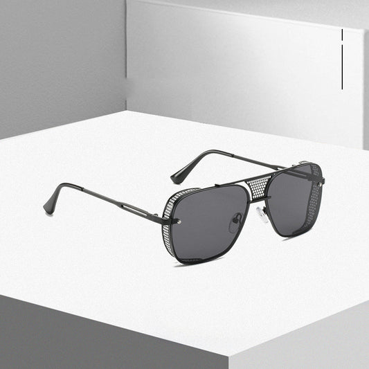 Mens Steampunk Sunglasses Metal Hollow Frame Sun Protection Trendy Eyewear For Fishing Travel Fashion Retro Punk